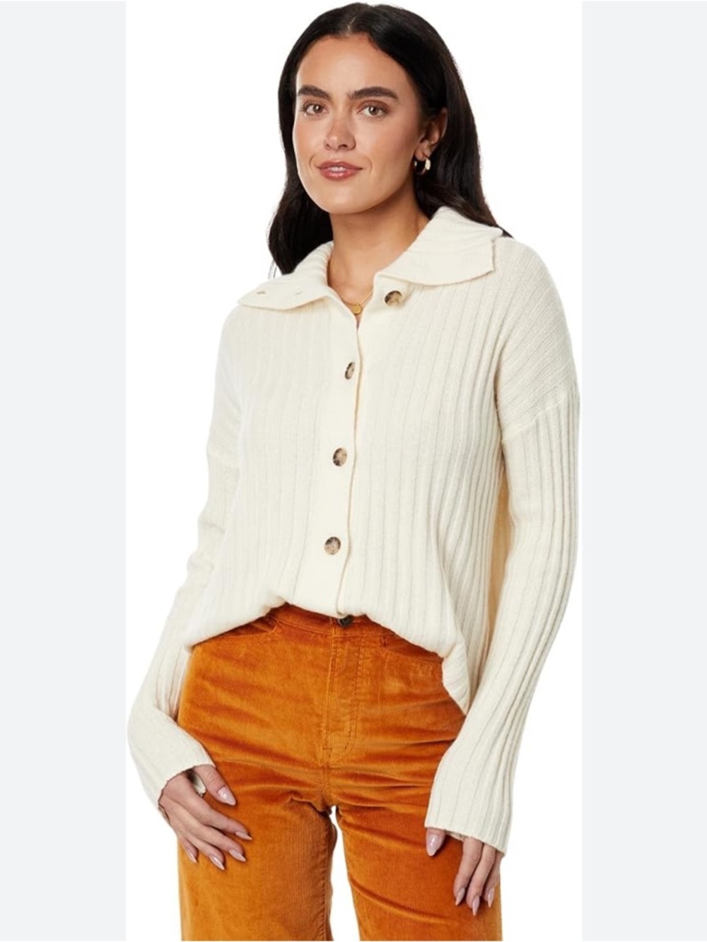 Madewell Cream Wide-Rib Collar Button Cardigan